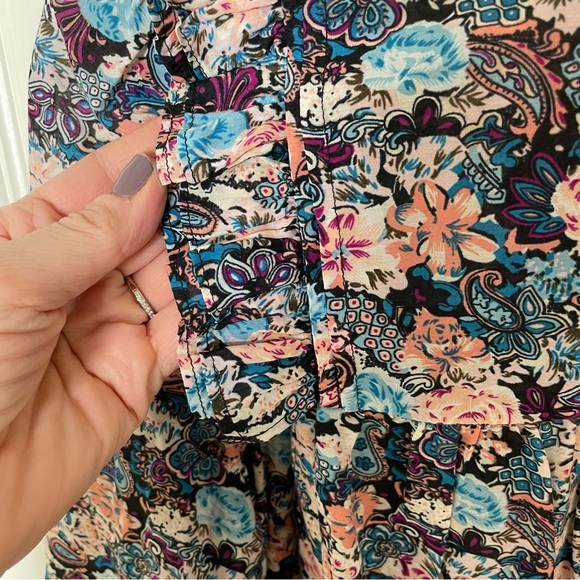 J. Crew Esperanza Blue Peach Floral Paisley Ruffle Trim Top in Size‎ Extra Small - Picture 7 of 7